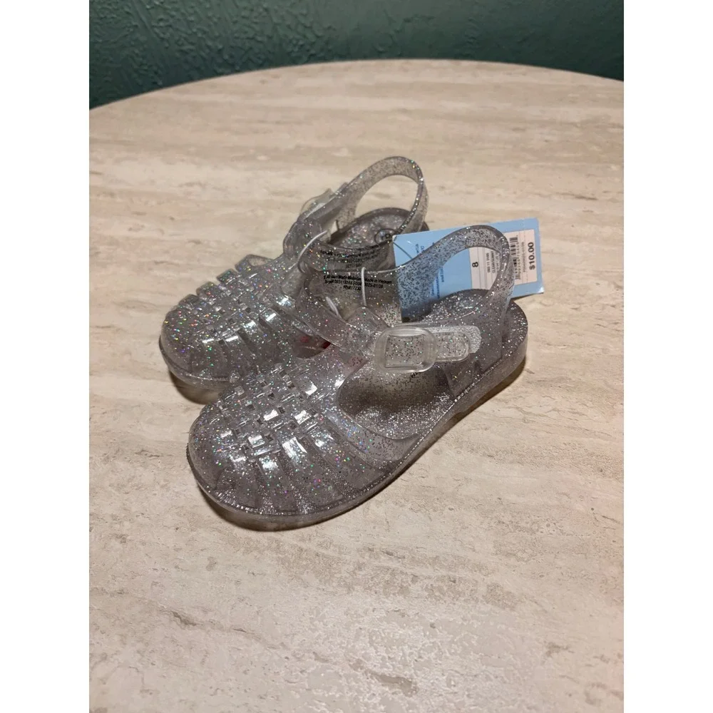 Cat & Jack Toddler Girls Sunny Glitter Jelly Sandals Clear Silver Size 8 NWT